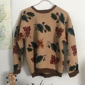 Vtg. wool oversized autumn leaf sweater 🍁🍂🐿
